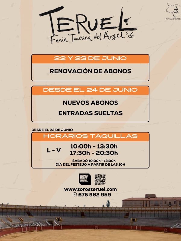 La Plaza de Toros de Teruel abre la renovación de abonos para la Feria Taurina del Ángel 2026
