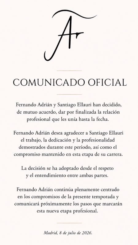 Fernando Adrián y Santiago Ellauri ponen fin a su relación profesional