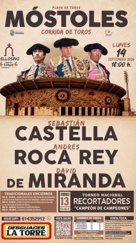 Sebastián Castella, Roca Rey y David de Miranda, cartel de lujo para la corrida de Móstoles