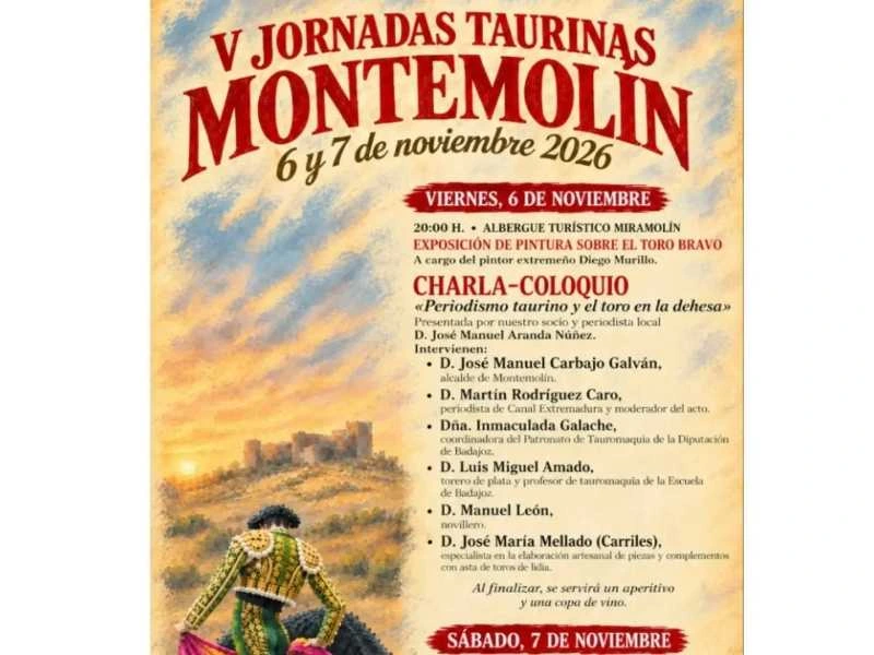 Montemolín anuncia sus V Jornadas Taurinas para el 6 y 7 de noviembre