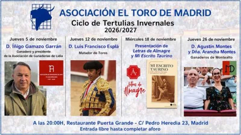La Asociación El Toro de Madrid presenta su Ciclo de Tertulias Invernales 2026/2027